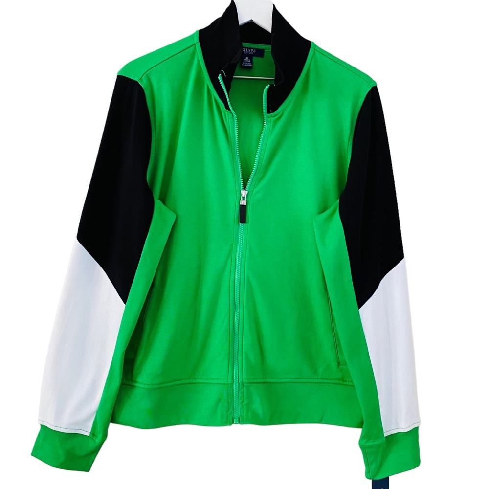 Chaps NWT Green‎ & Black Color Block Zip Up Sweater Jacket Size XL